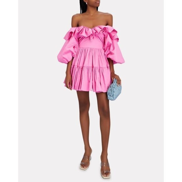 AJE Solstice Ruffled Poplin pink Mini Dress - Picture 1 of 13